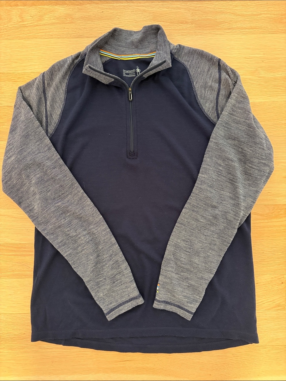 Smartwool Men’s XL Quarter Zip Pullover – Navy Blue & Gray